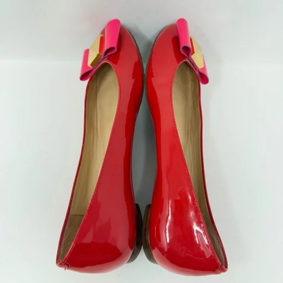 Kate Spade Patent Leather Tuila Pink Bow Flats Red Size 6.5 - Picture 5 of 11